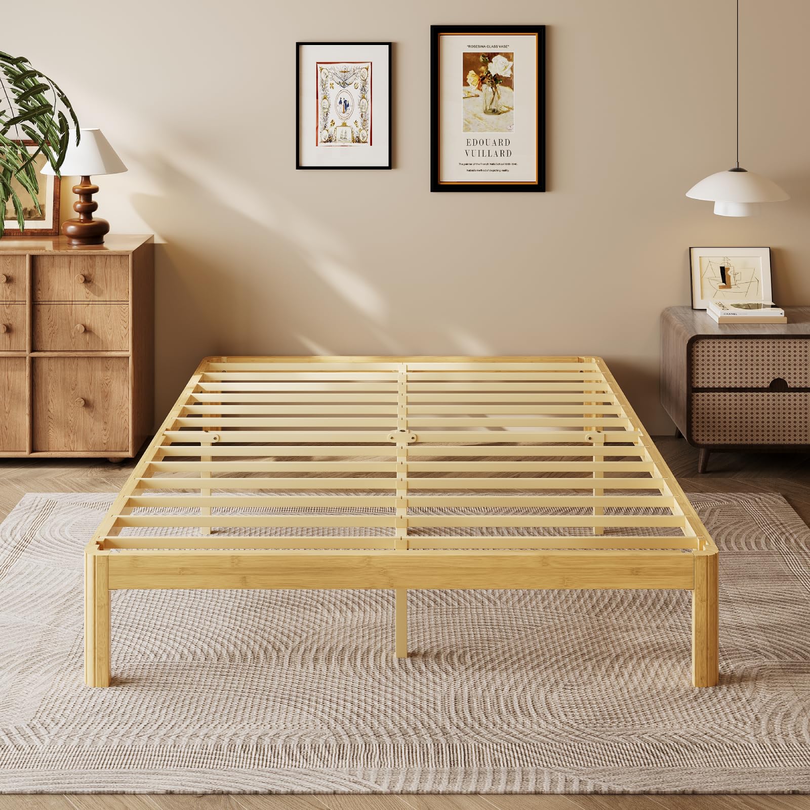 18 Inch King Wood Platform Bed，Mid-Century Wood Bed Frames, No Box Spring Needed, Natural Finish, Easy Assembly