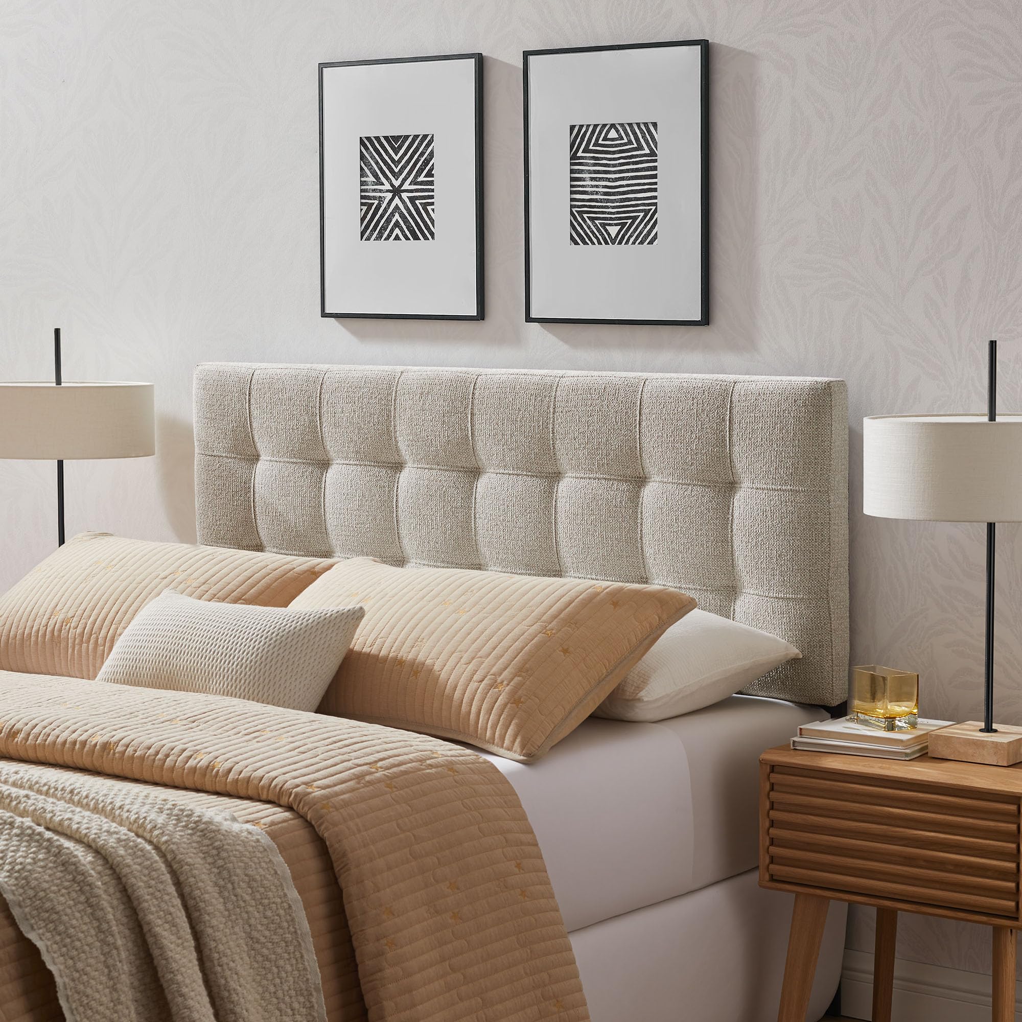 Modway Lily Twin Size Headboard with Biscuit Tufting in Navy - Fabric Upholstery with Padded Design and 5 Height-Adjustable Mounts