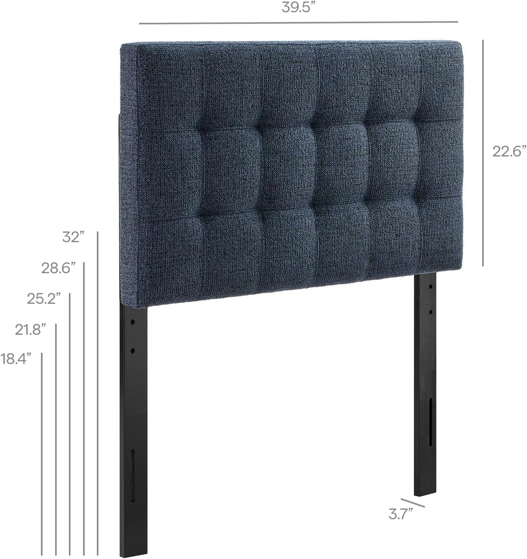 Modway Lily Twin Size Headboard with Biscuit Tufting in Navy - Fabric Upholstery with Padded Design and 5 Height-Adjustable Mounts