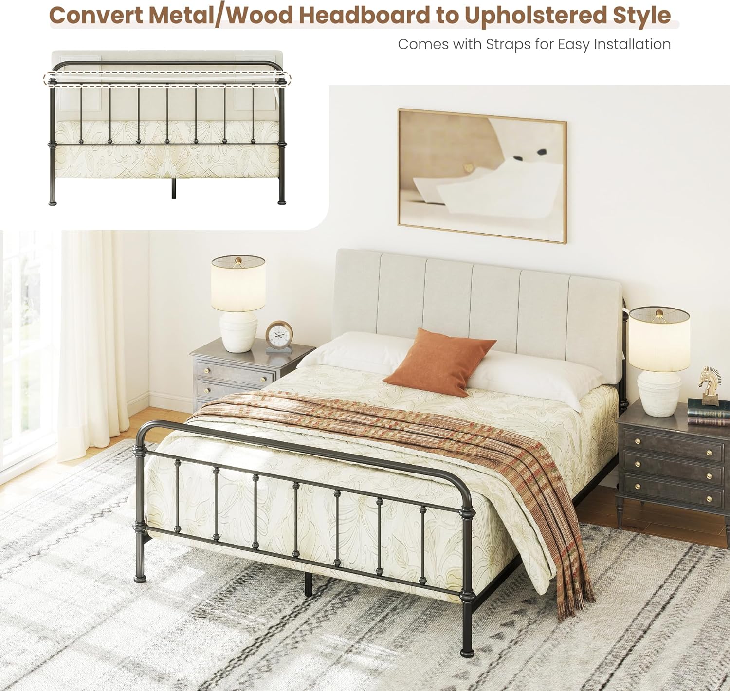 Queen Size Headboard Only-No Assembly, Upholstered Headboard Queen Size Linen Fabric Modern Style Headboards Extra-Thick, Beige