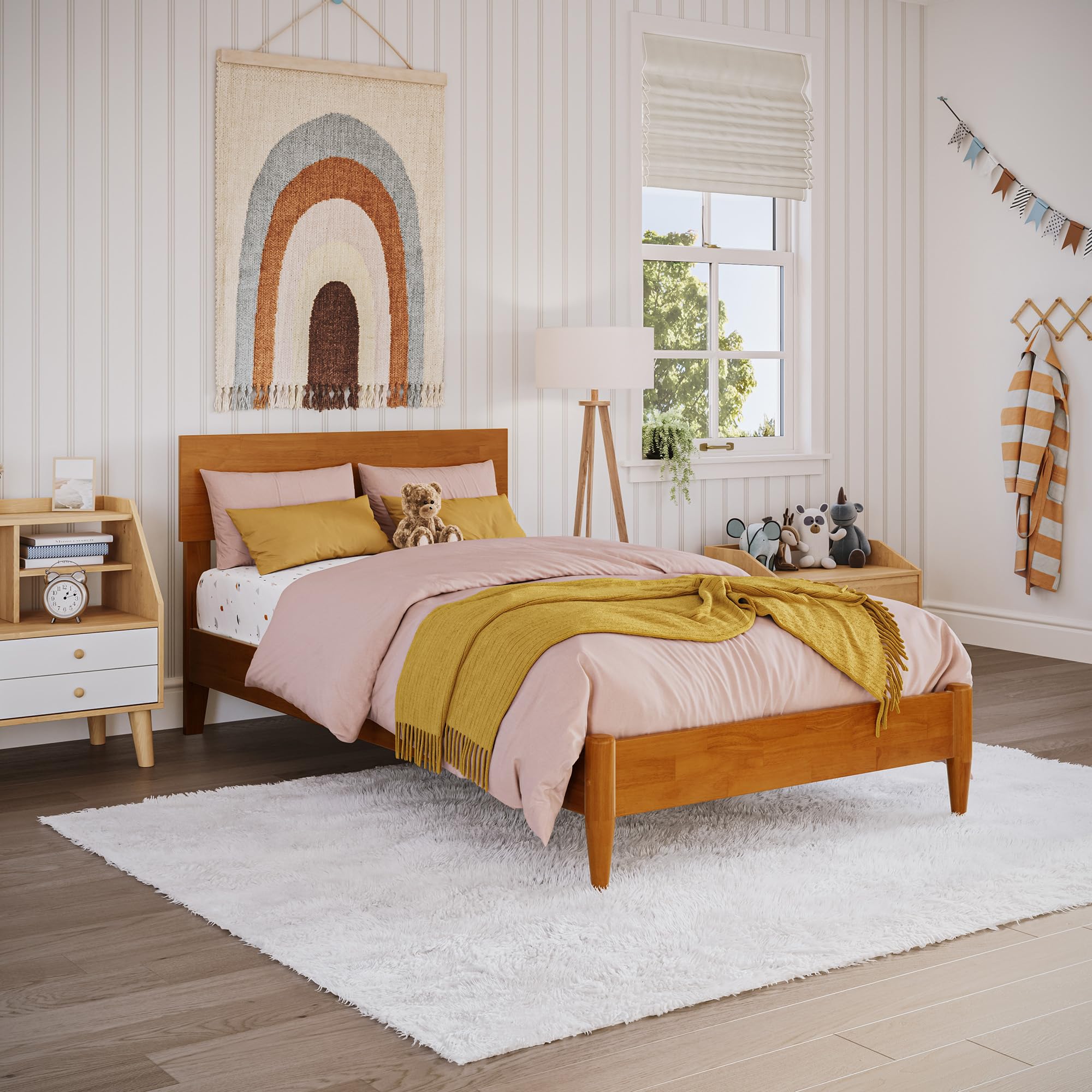 AFI, Aria Twin XL Solid Wood Modern Low Profile Platform Bed, Walnut