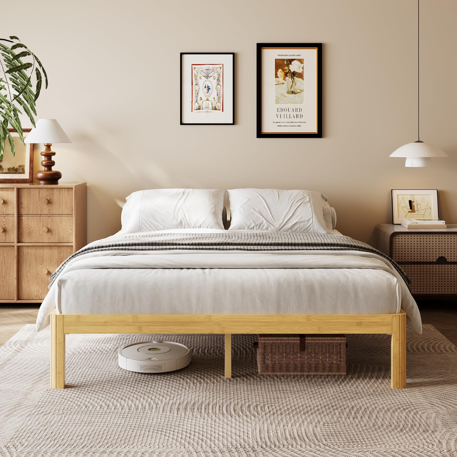 18 Inch King Wood Platform Bed，Mid-Century Wood Bed Frames, No Box Spring Needed, Natural Finish, Easy Assembly
