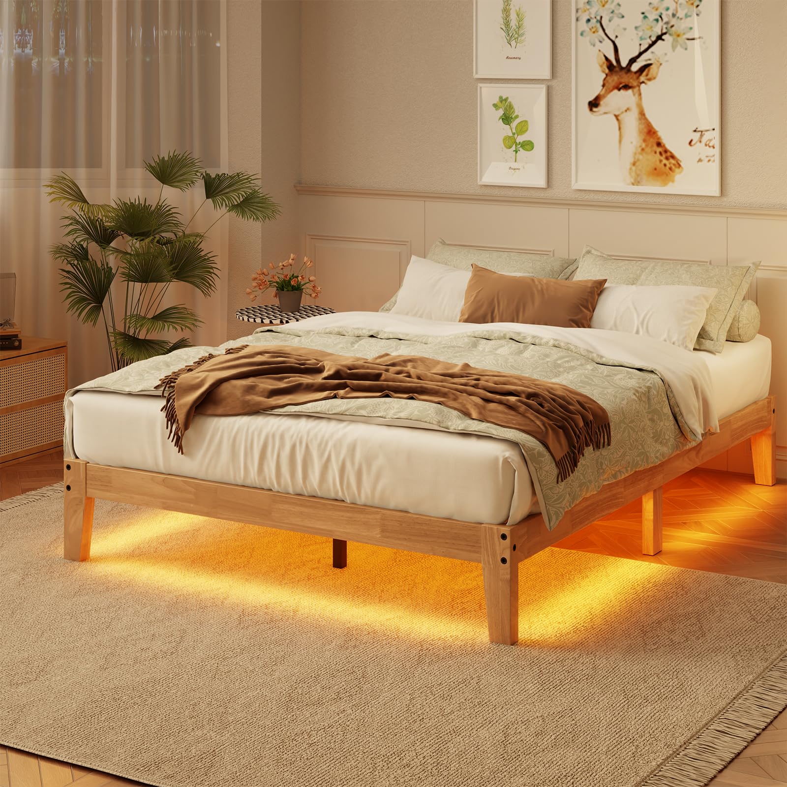 Twin Size Solid Wood Platform Bed - Noise-Free Design with Metal and Wood Slat Support, No Box Spring Needed, Easy Assembly, Natural Wood Finish