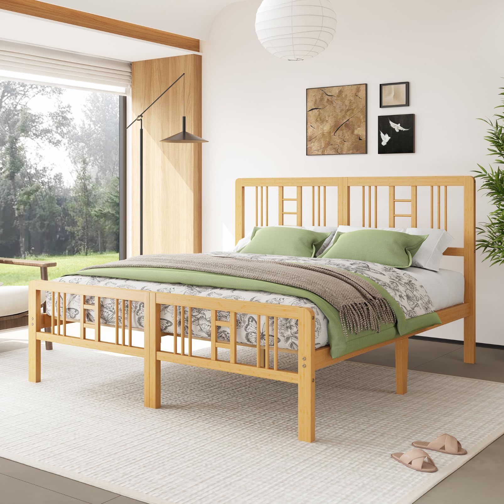 12 Inch Bamboo Wood Twin Size Platform Bed Frame with Headboard and Footboard, Metal Slat Support Bed Frame Twin Heavy Duty, No Box Spring Needed, Easy Assembly, Noise Free, Reinforced