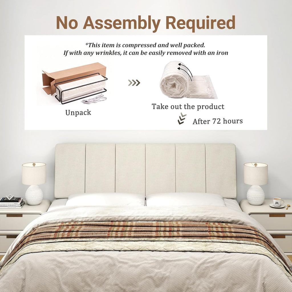 Queen Size Headboard Only-No Assembly, Upholstered Headboard Queen Size Linen Fabric Modern Style Headboards Extra-Thick, Beige