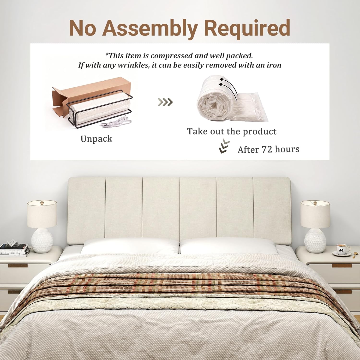 Queen Size Headboard Only-No Assembly, Upholstered Headboard Queen Size Linen Fabric Modern Style Headboards Extra-Thick, Beige