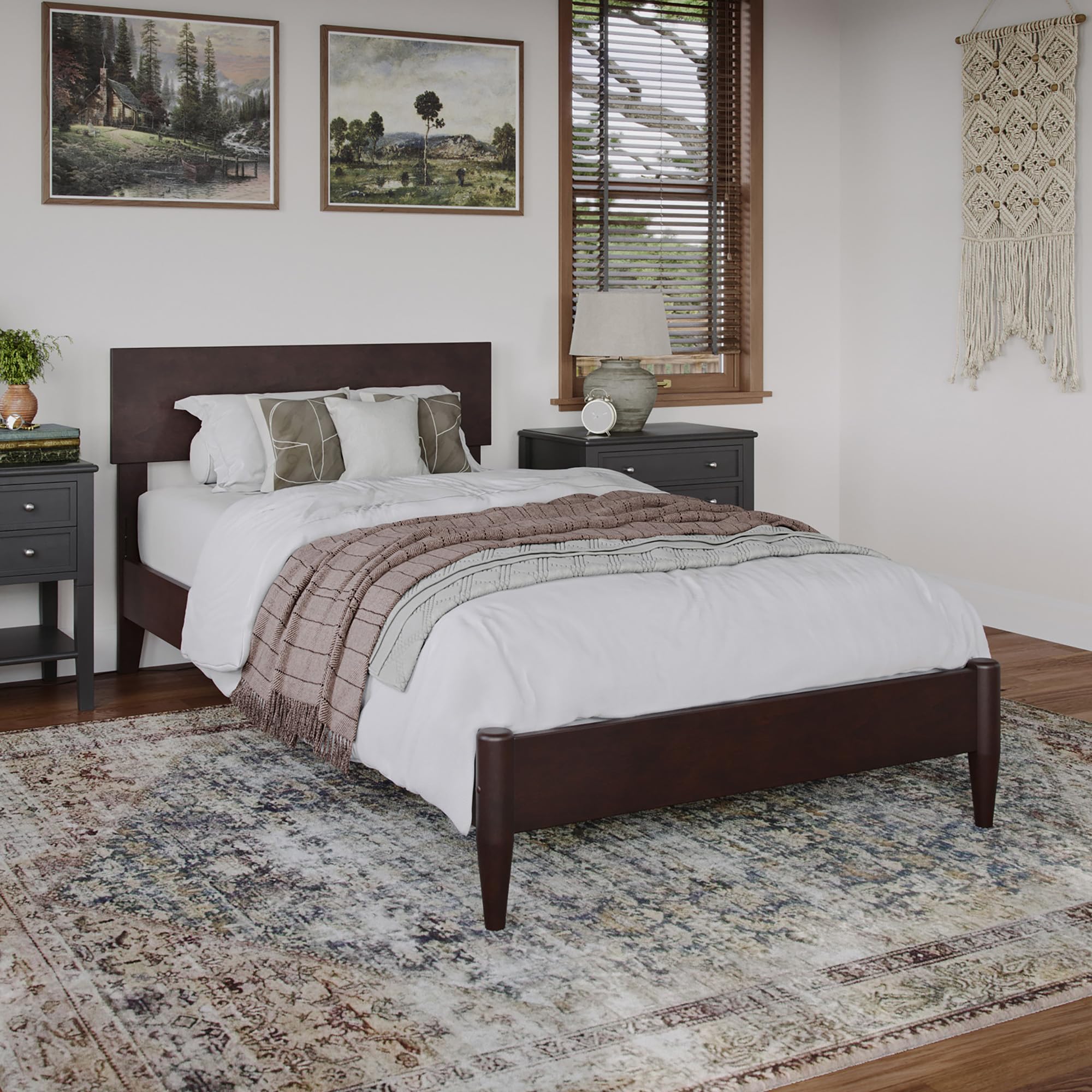 AFI, Aria Twin XL Solid Wood Modern Low Profile Platform Bed, Walnut