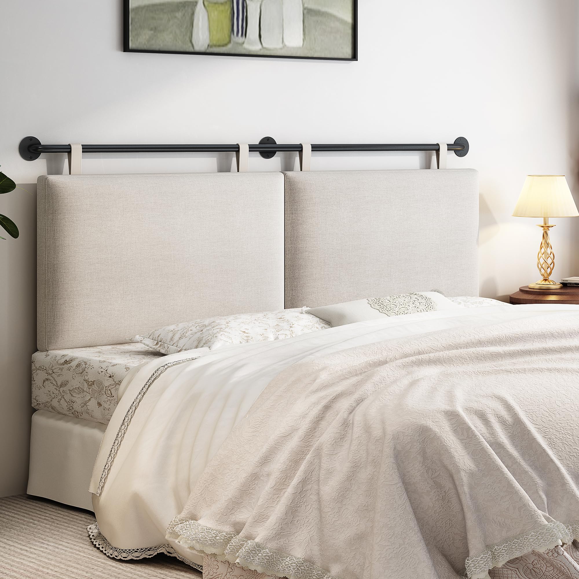 BSHOMGI Headboard Queen Size Headboards for Adjustable Bed Tufted Upholstered Head Board Only Gray Headboards, Fabric Line Headboard in Modern Button Design Bedroom(Gray, Queen)