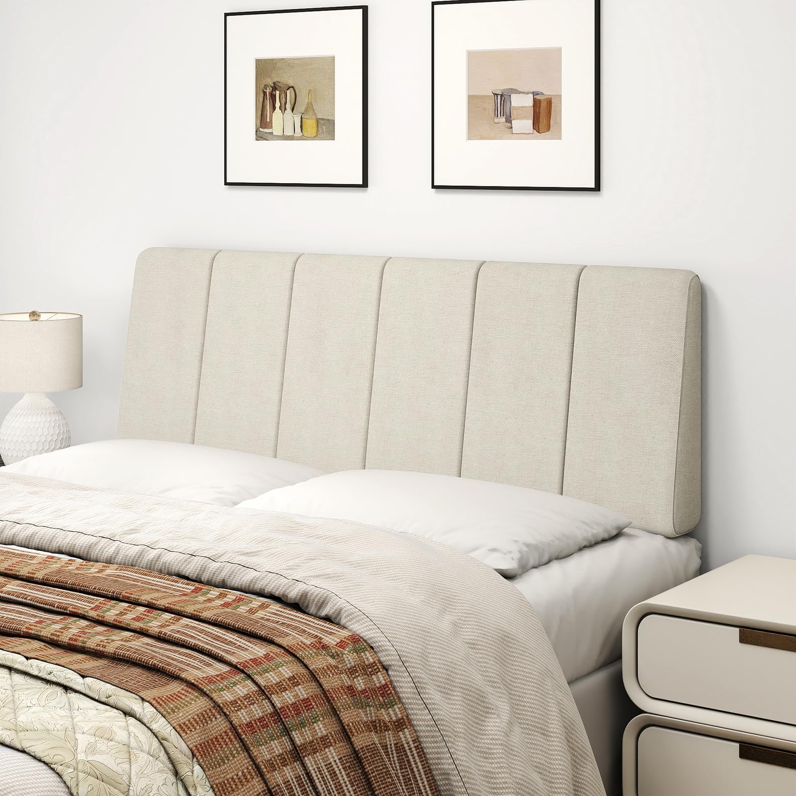 Queen Size Headboard Only-No Assembly, Upholstered Headboard Queen Size Linen Fabric Modern Style Headboards Extra-Thick, Beige
