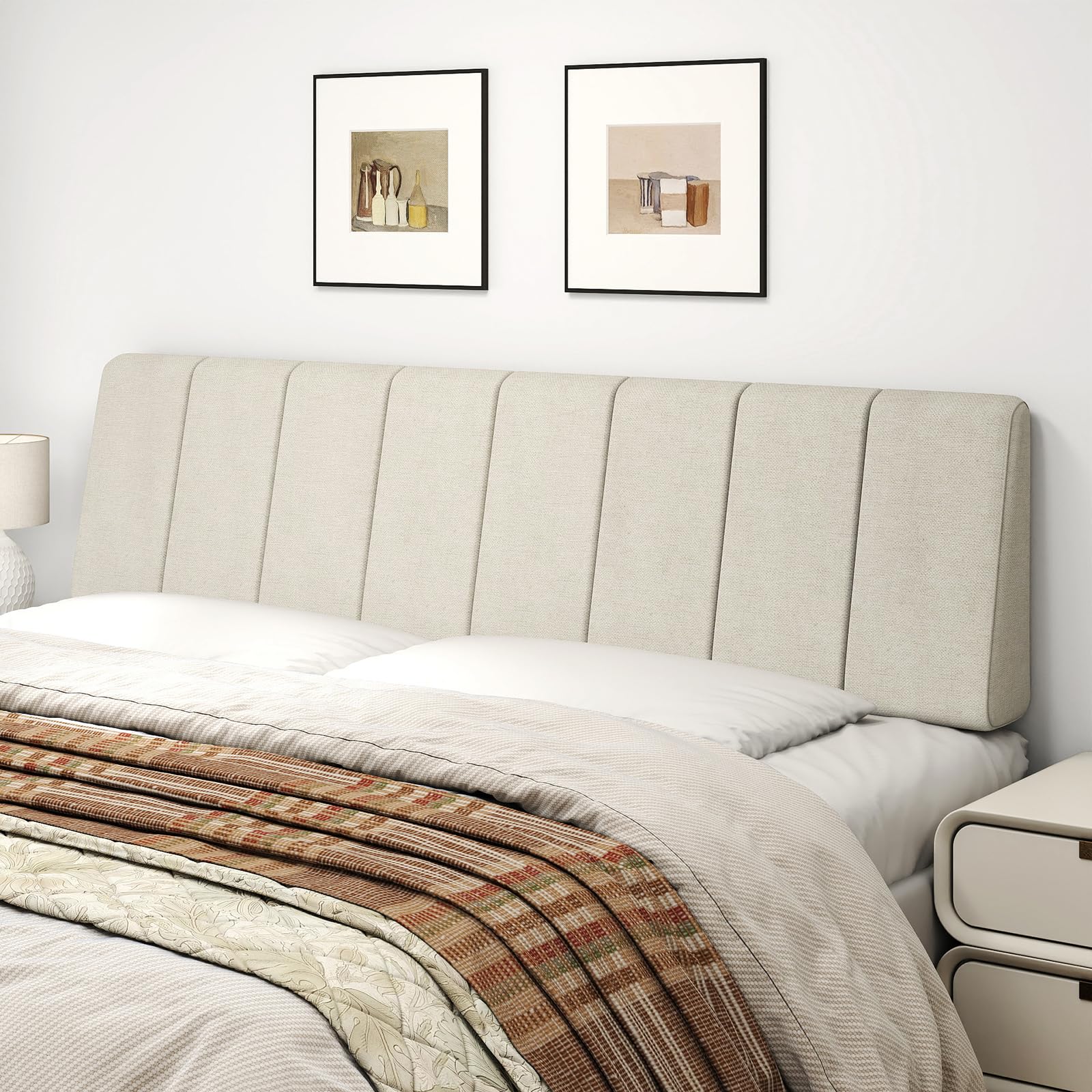 Queen Size Headboard Only-No Assembly, Upholstered Headboard Queen Size Linen Fabric Modern Style Headboards Extra-Thick, Beige