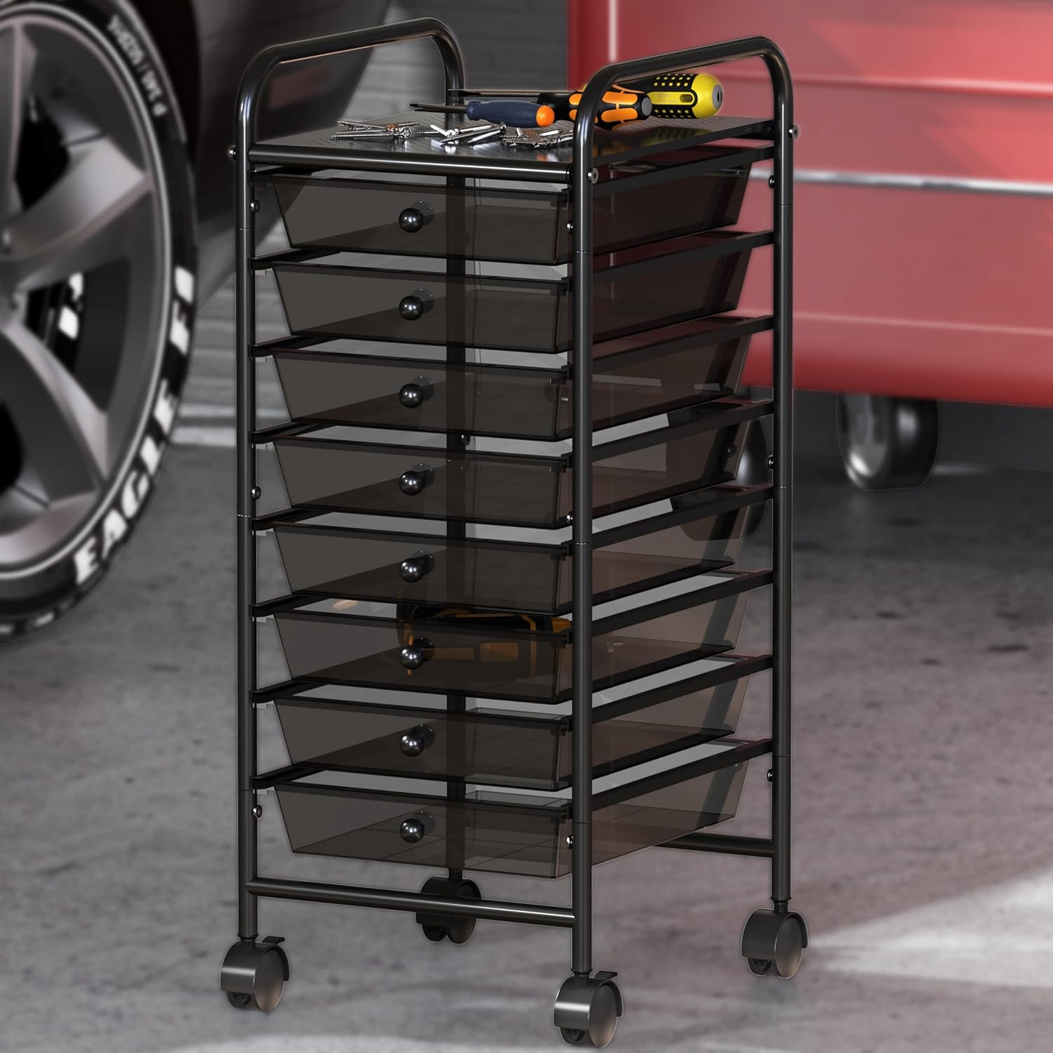 Simple Houseware Utility Cart with 8 Drawers Rolling Storage Art Craft Organizer, Black