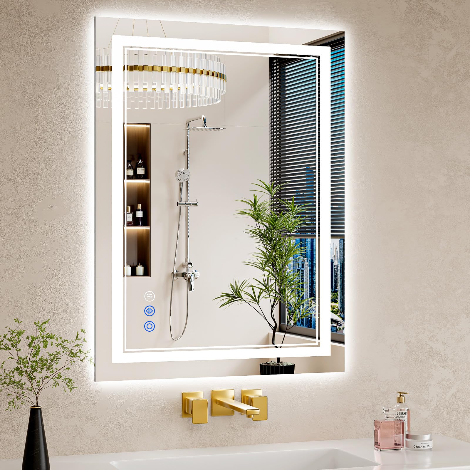 30"x32" LED Bathroom Mirror with Lights, Anti-Fog, Backlit + Front Lit, Dimmable, Led Vanity Mirror for Wall, Lighted Bathroom Mirror, 3 Colors, Shatter-Proof Tempered Glass