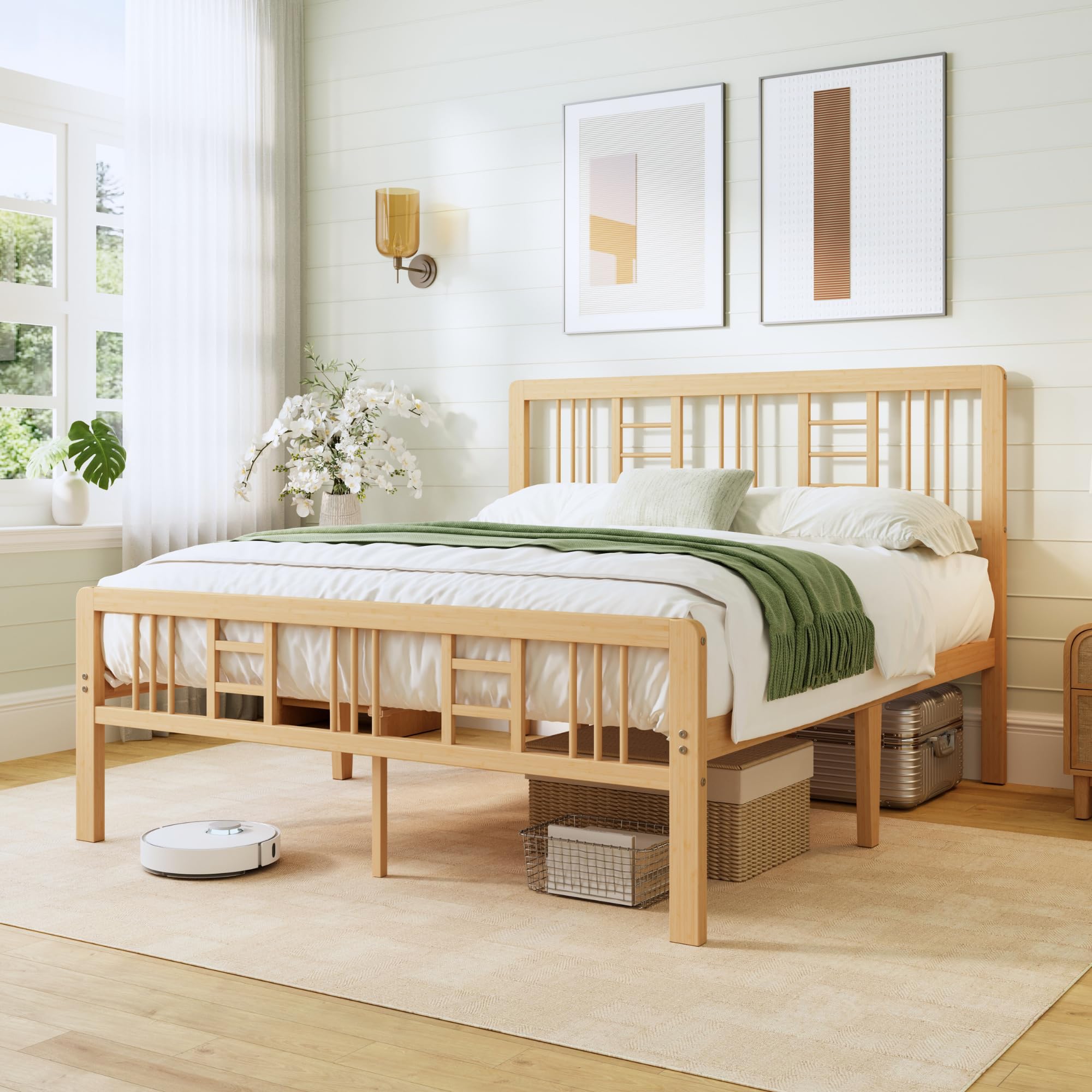 ZIYOO 12 Inch Twin Size Natural Bamboo Platform Bed Frame with Headboard and Footboard, Modern Minimalist Design, Easy Assembly, Heavy Duty Support, No Box Spring Needed