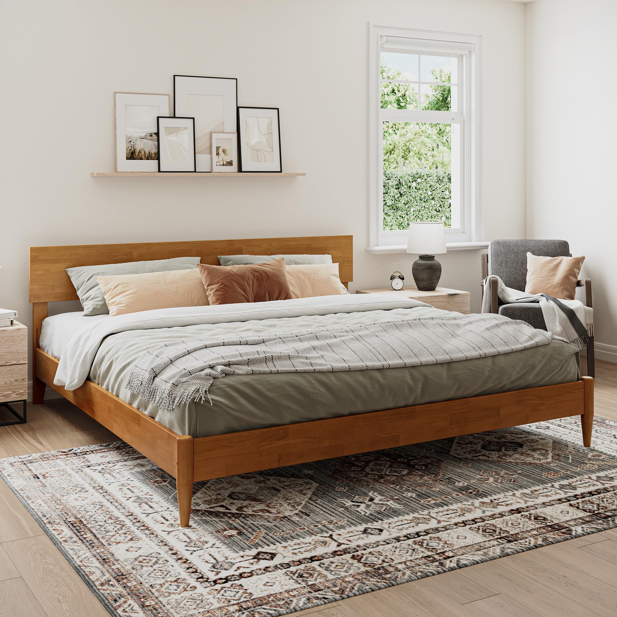 AFI, Aria Twin XL Solid Wood Modern Low Profile Platform Bed, Walnut