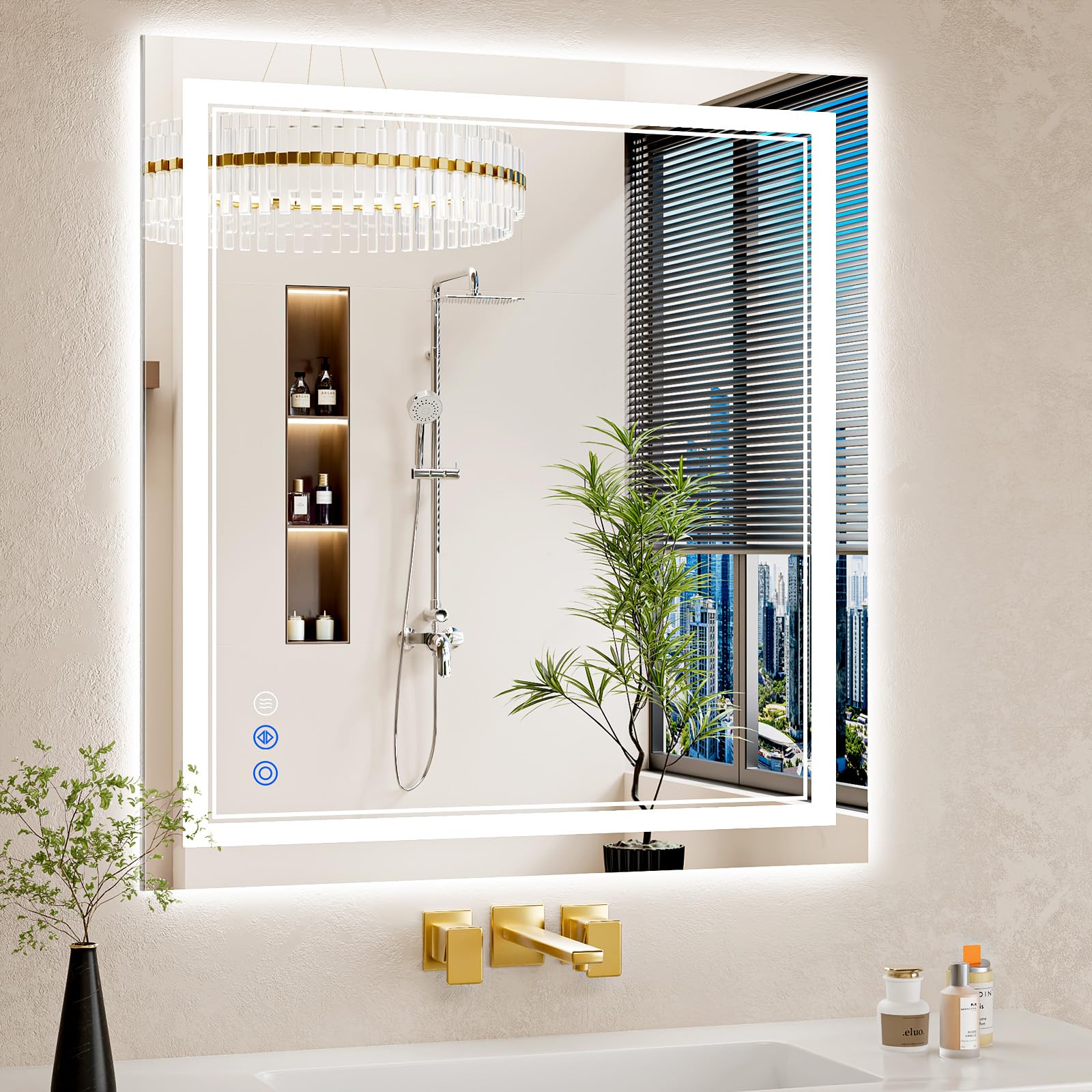 30"x32" LED Bathroom Mirror with Lights, Anti-Fog, Backlit + Front Lit, Dimmable, Led Vanity Mirror for Wall, Lighted Bathroom Mirror, 3 Colors, Shatter-Proof Tempered Glass