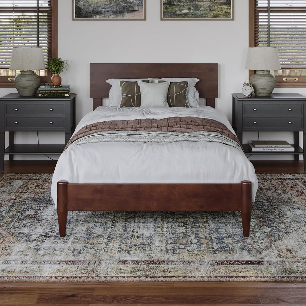 AFI, Aria Twin XL Solid Wood Modern Low Profile Platform Bed, Walnut