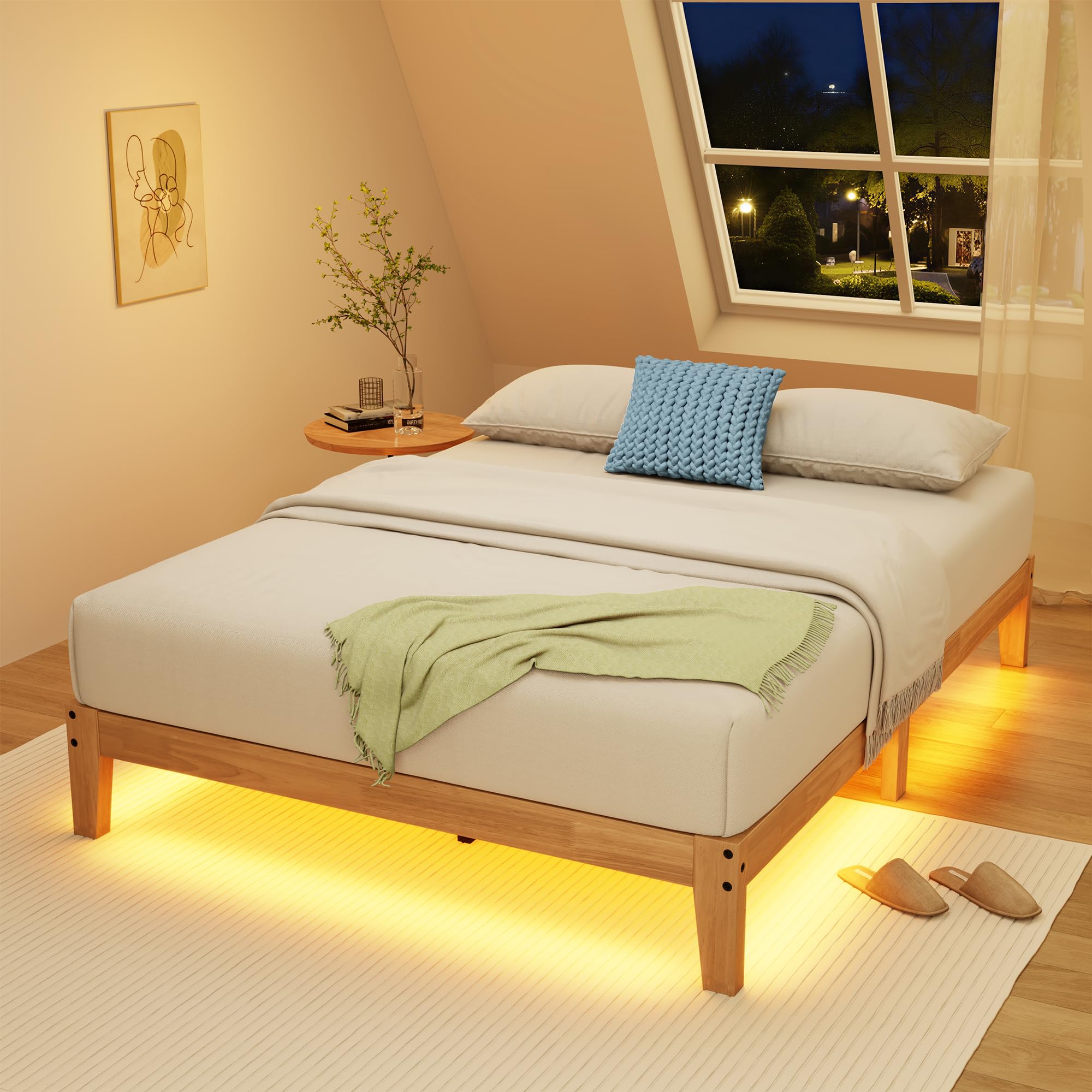 Awesofurni Twin Bed Frame, 12 Inch Solid Wood Platform Bed with Wooden Slats, Natural Finish Wood Bed Frame No Box Spring Needed, Noise Free - Easy Assembly
