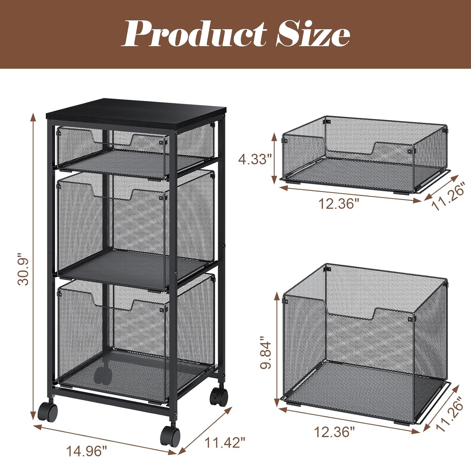 Sbanmao 3 Drawer Mobile File Cabinet for Home Office, Rolling Filing Cabinet on Lockable Wheels, Hanging File Folders Organizer, Utility Cart Storage and Organizer, Printer Stand, Black