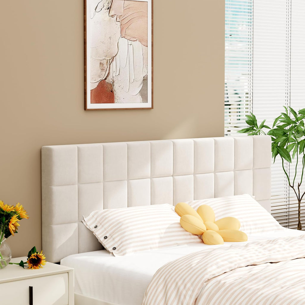 Andeworld Velvet Upholstered Tufted King Size Headboard,Wood Head Board with Metal Legs, Adjustable Height from 42” to 56”, Bed Headboard in Modern Design,Backboard for Bed, Beige