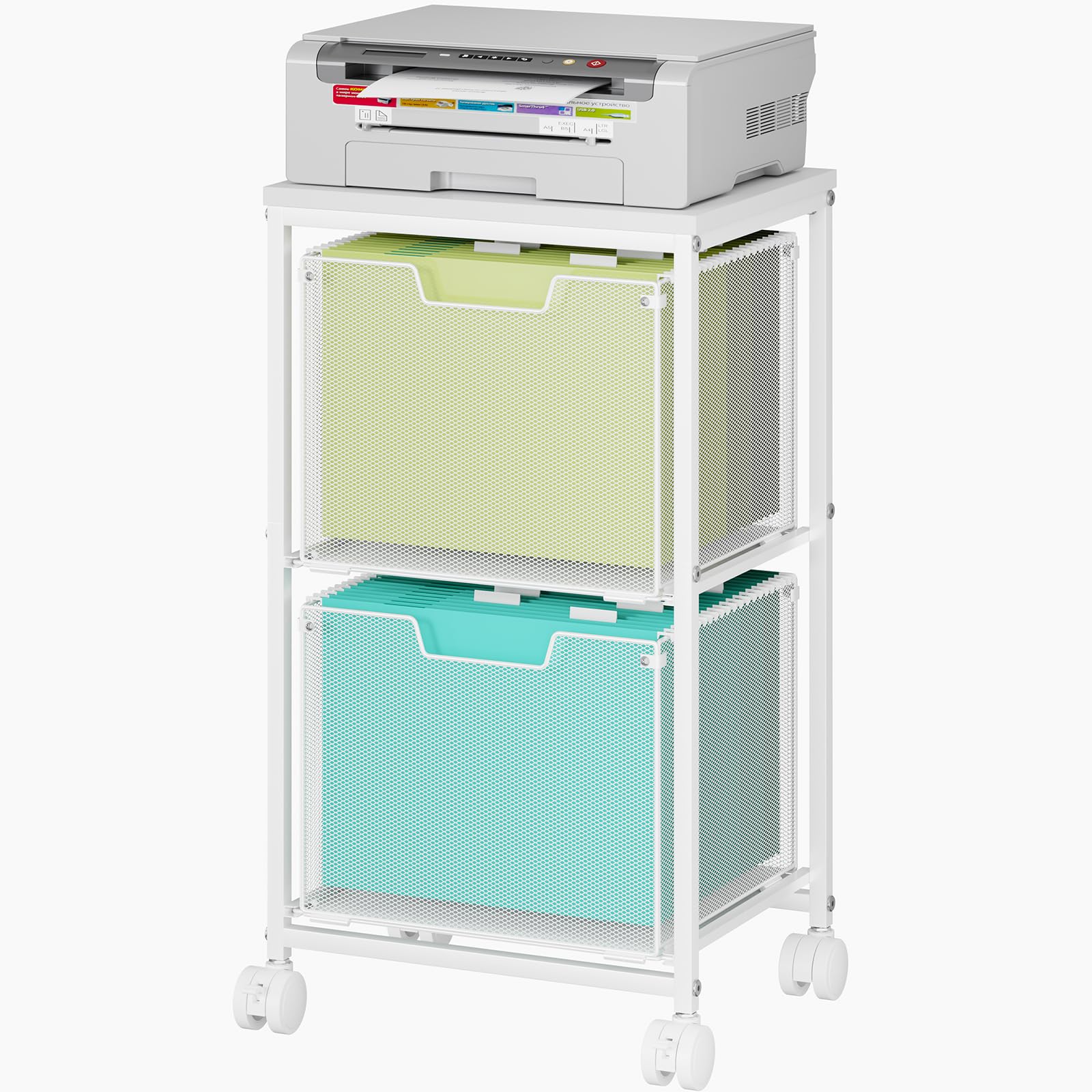 Sbanmao Rolling File Cart with 2 Storage Drawers, Mobile File Cabinet with Wheels, Hanging File Folder Organizer, Under Desk Storage, Printer Stand Utility Cart Filing Cabinet for Home Office,Black