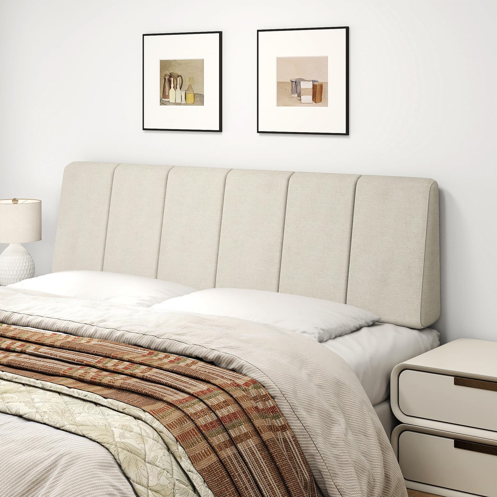 Queen Size Headboard Only-No Assembly, Upholstered Headboard Queen Size Linen Fabric Modern Style Headboards Extra-Thick, Beige