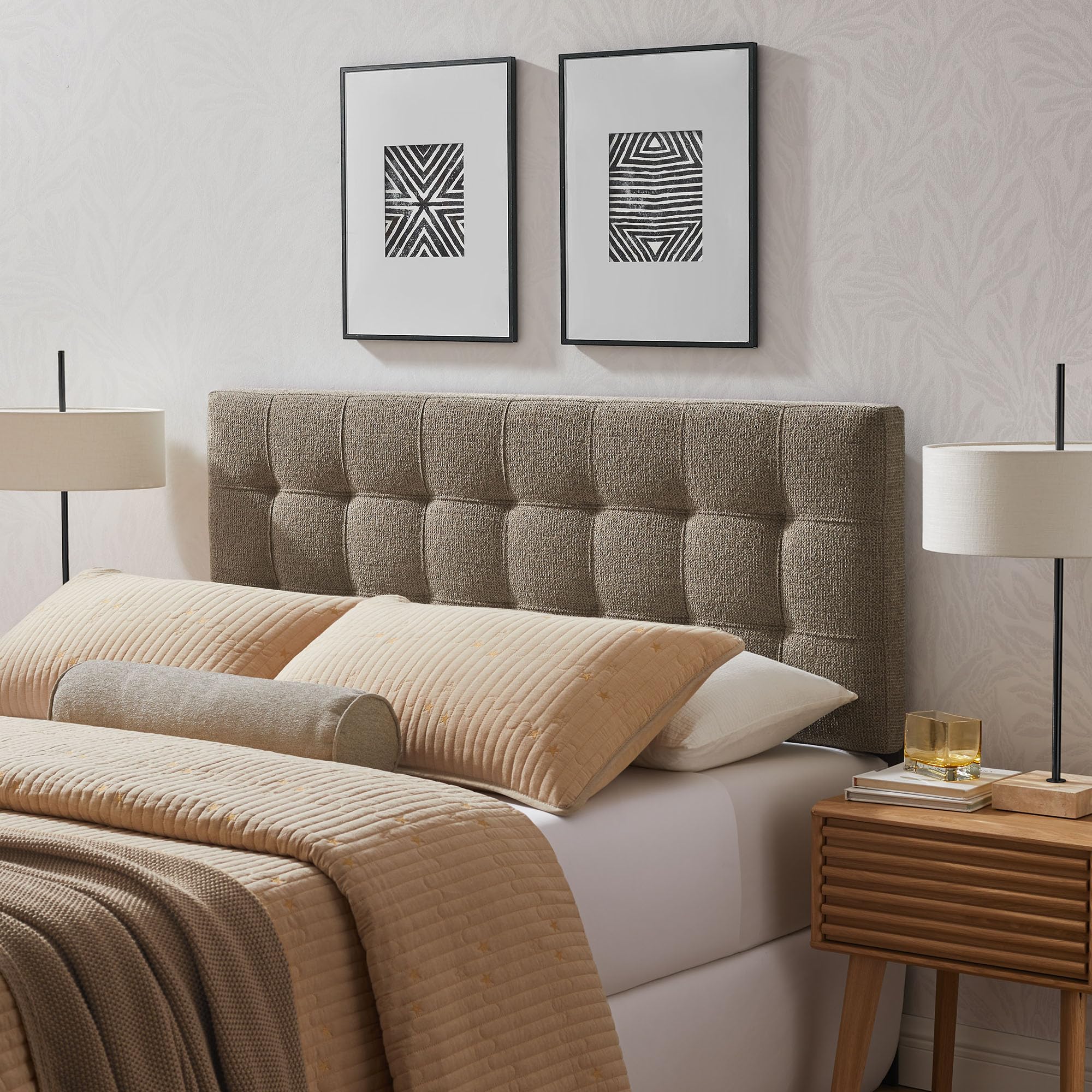 Modway Lily Twin Size Headboard with Biscuit Tufting in Navy - Fabric Upholstery with Padded Design and 5 Height-Adjustable Mounts