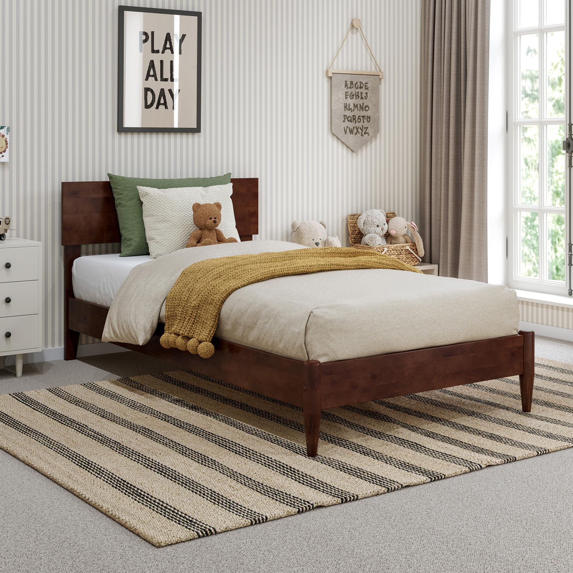 AFI, Aria Twin XL Solid Wood Modern Low Profile Platform Bed, Walnut