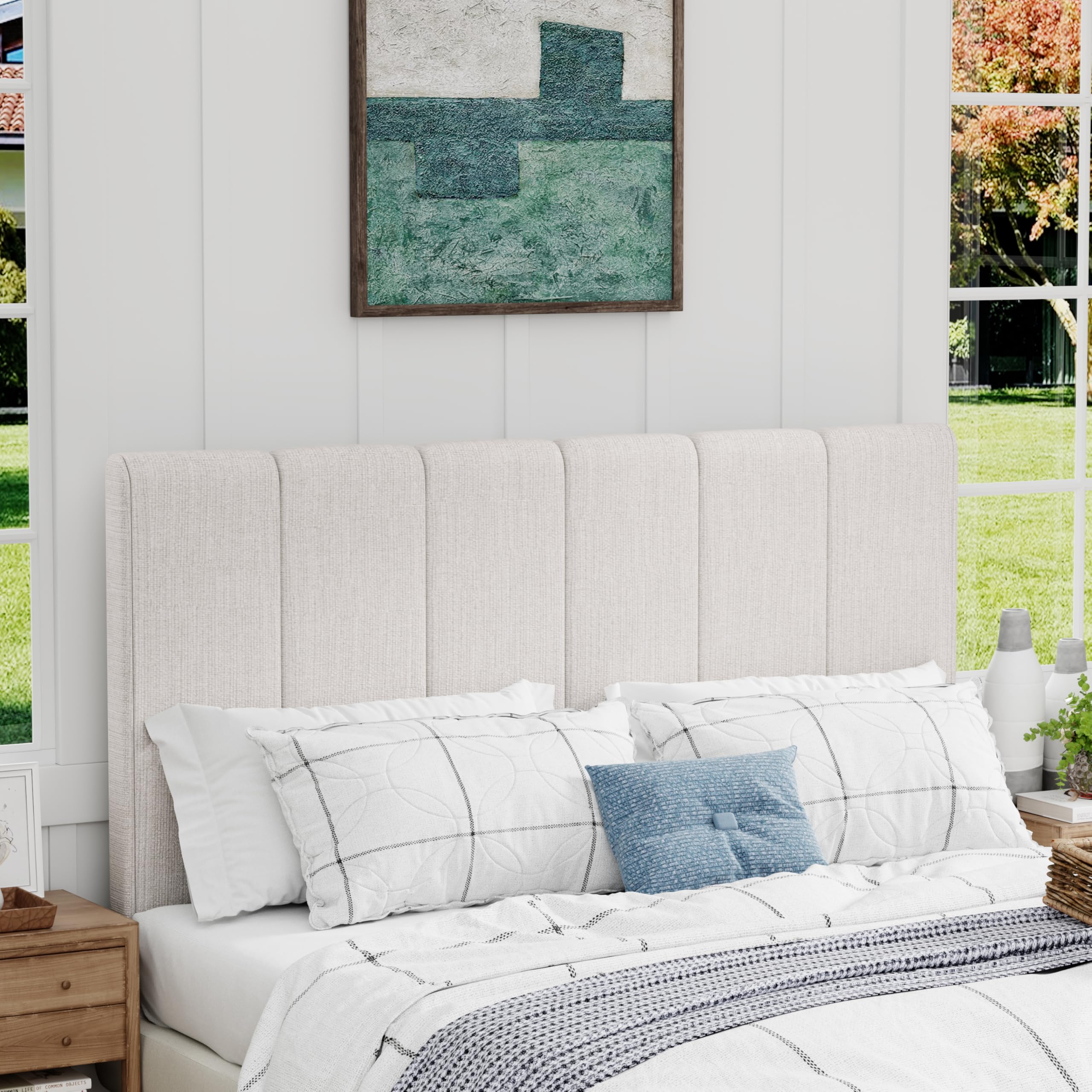 Yongchuang Upholstered Queen Headboard Only, Modern Linen Head Board for Queen Size Bed Adjustable Height Headboards Oatmeal