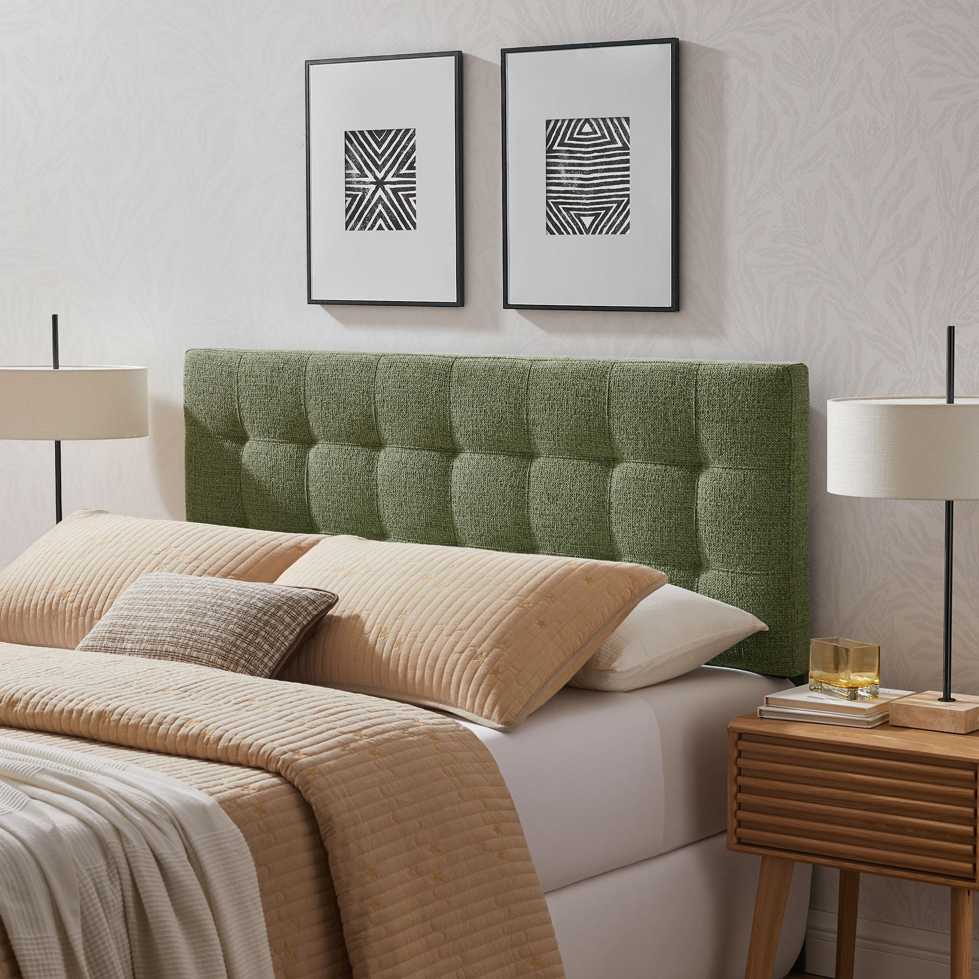 Modway Lily Twin Size Headboard with Biscuit Tufting in Navy - Fabric Upholstery with Padded Design and 5 Height-Adjustable Mounts