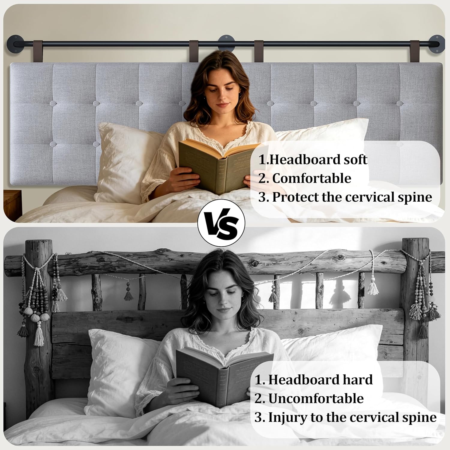 BSHOMGI Headboard Queen Size Headboards for Adjustable Bed Tufted Upholstered Head Board Only Gray Headboards, Fabric Line Headboard in Modern Button Design Bedroom(Gray, Queen)