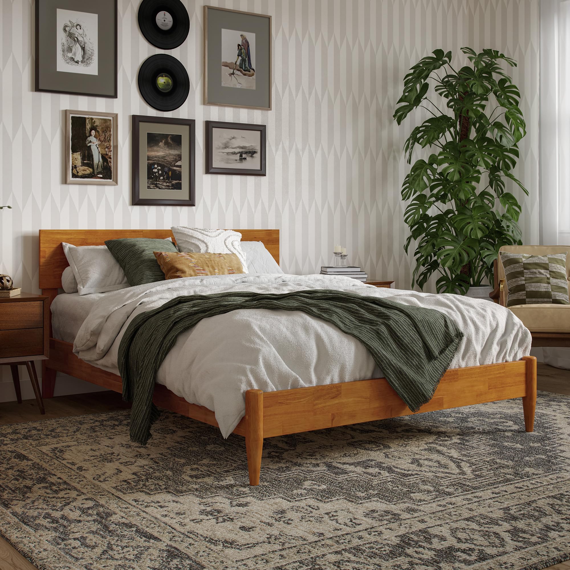 AFI, Aria Twin XL Solid Wood Modern Low Profile Platform Bed, Walnut