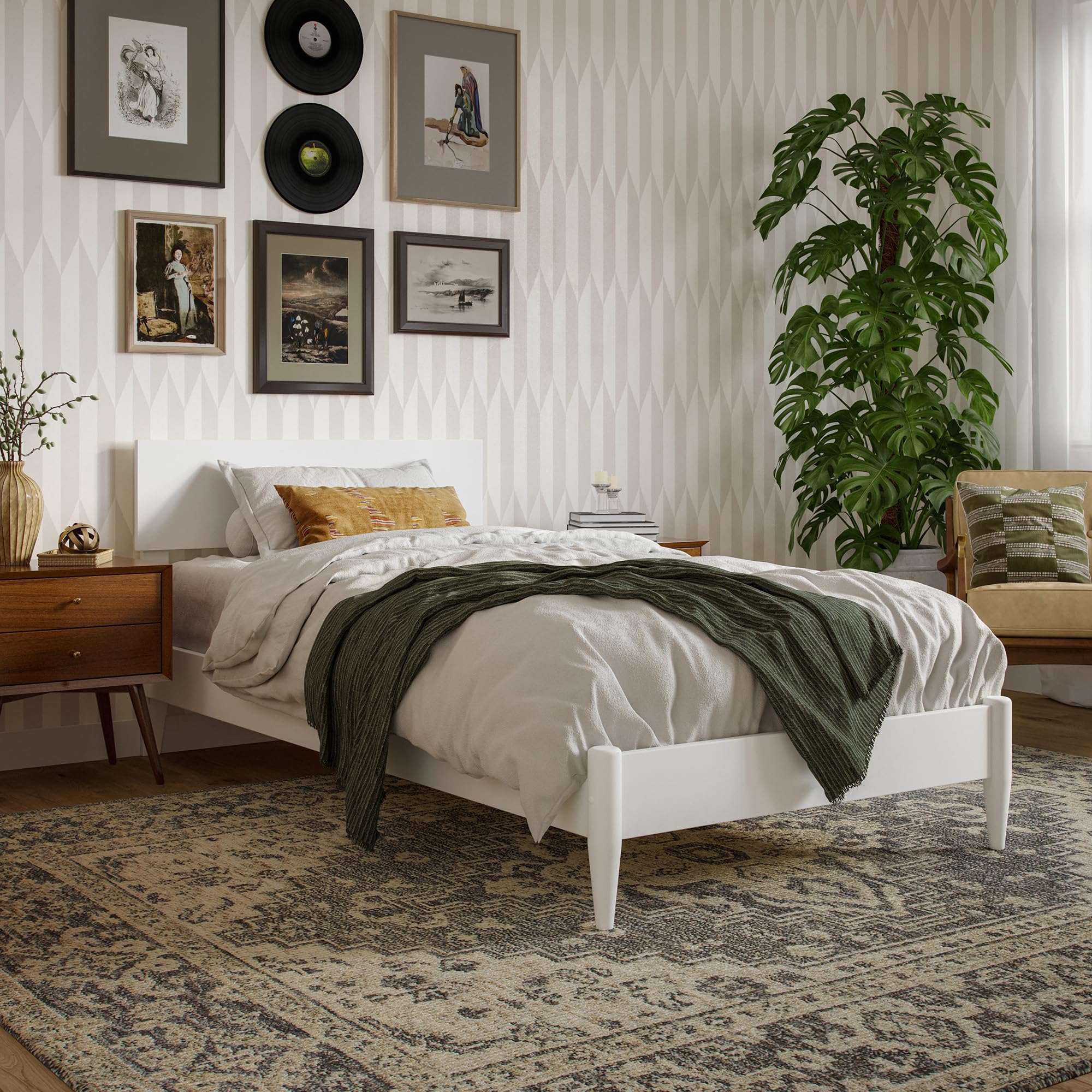 AFI, Aria Twin XL Solid Wood Modern Low Profile Platform Bed, Walnut