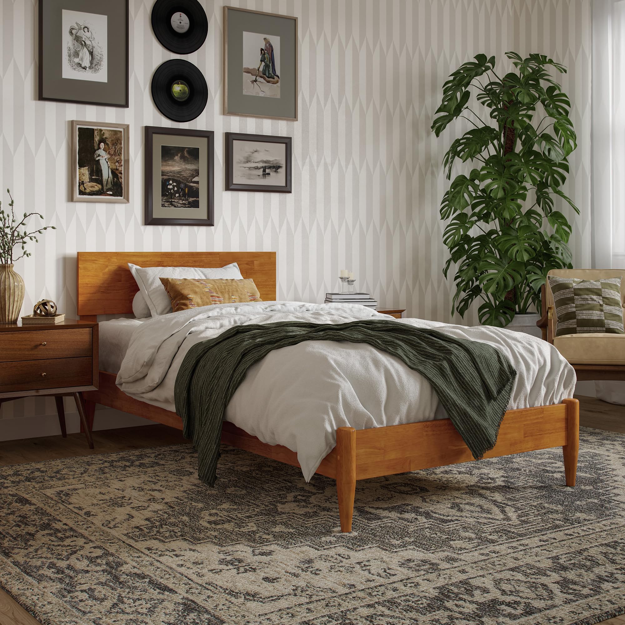 AFI, Aria Twin XL Solid Wood Modern Low Profile Platform Bed, Walnut