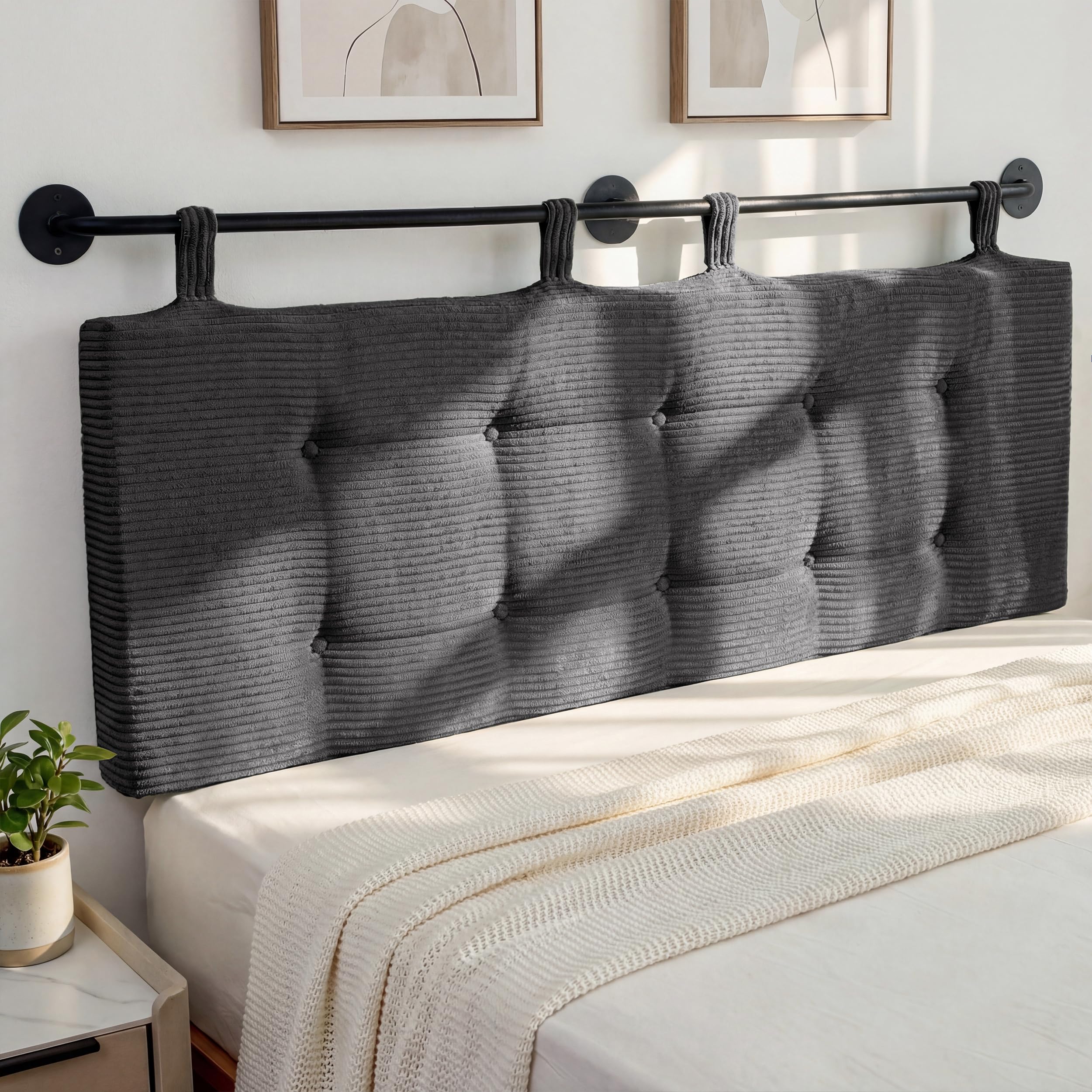 HIGOGOGO Wall Mounted Headboards for Queen Size Bed, Hanging Head Board Wall with Button Tufting, Adjustable Height Headboard for Bedroom,Beige