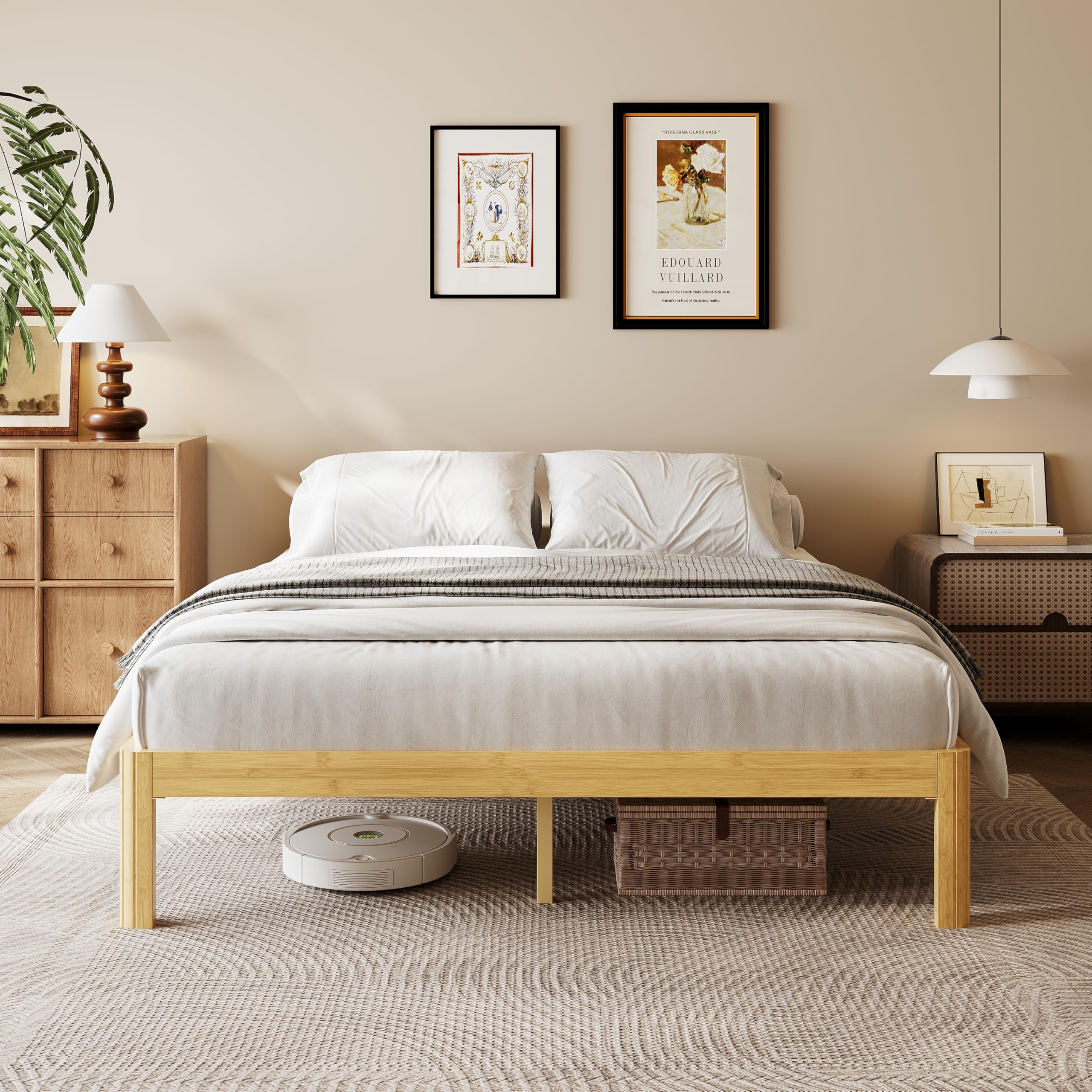 18 Inch King Wood Platform Bed，Mid-Century Wood Bed Frames, No Box Spring Needed, Natural Finish, Easy Assembly