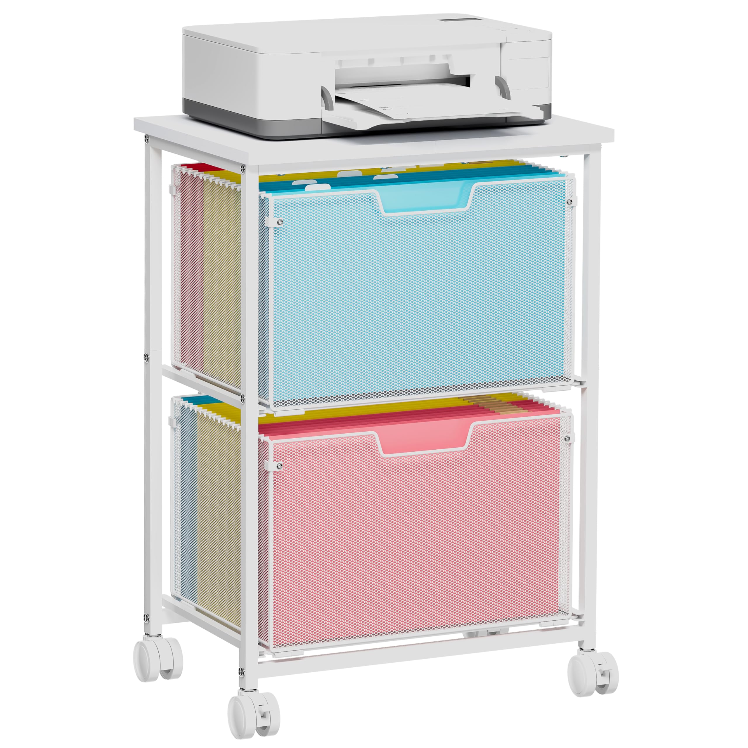Sbanmao Letter/Legal Rolling File Cart with 2 Storage Drawers, Under Desk Storage, Vertical Filing Cabinet for Home Office, Hanging File Folders Organizer, Mobile Utility Cart Printer Stand, Black