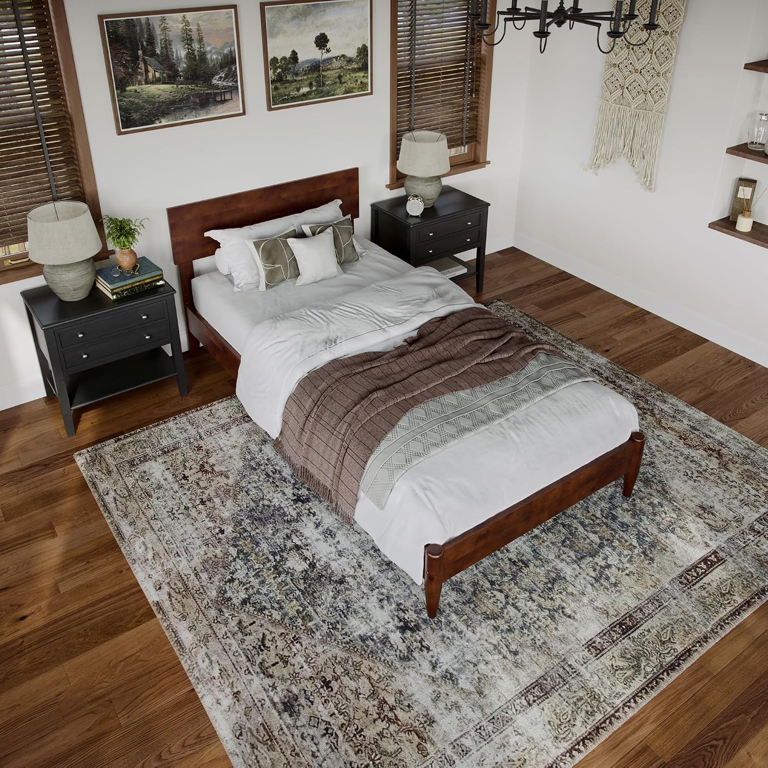 AFI, Aria Twin XL Solid Wood Modern Low Profile Platform Bed, Walnut