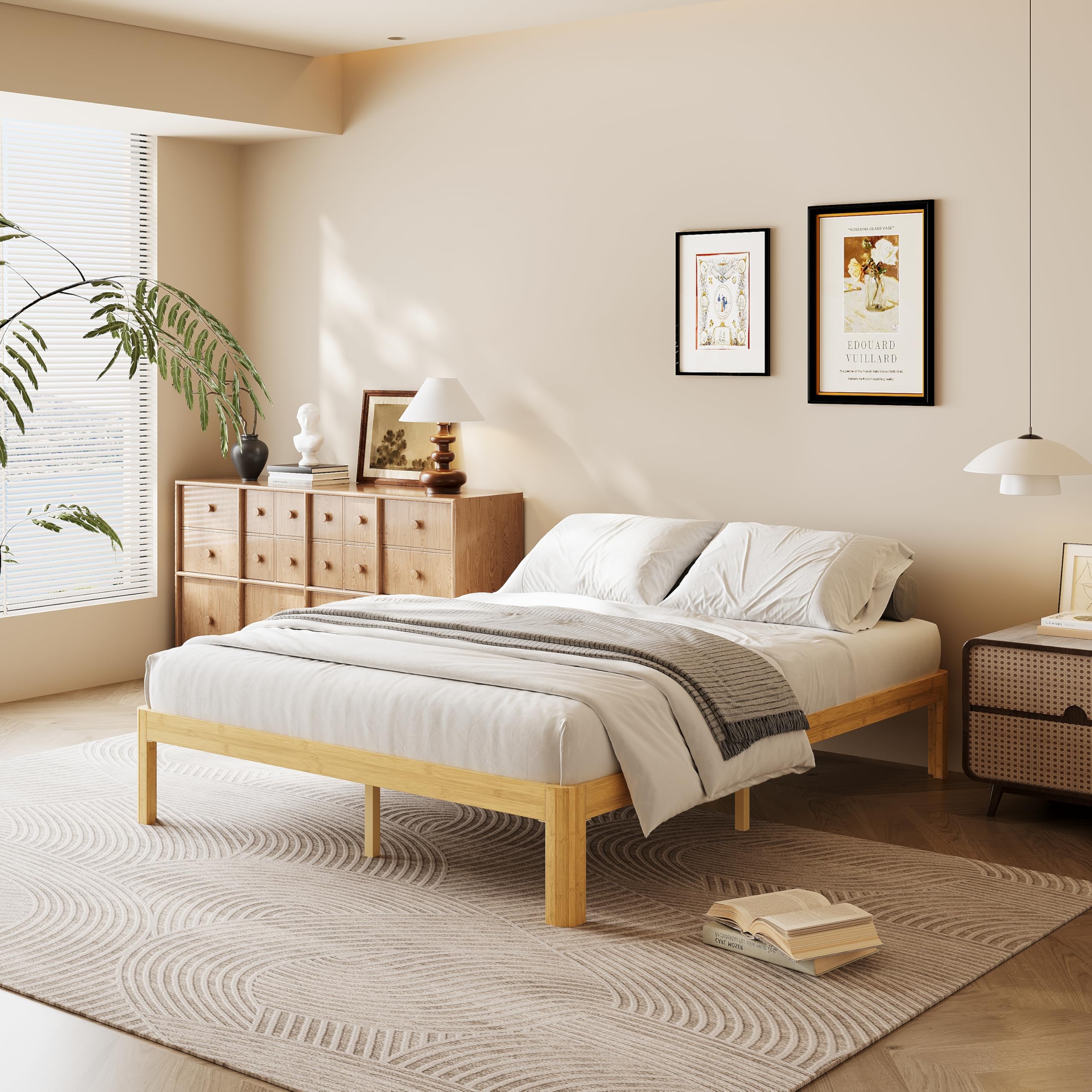 18 Inch King Wood Platform Bed，Mid-Century Wood Bed Frames, No Box Spring Needed, Natural Finish, Easy Assembly