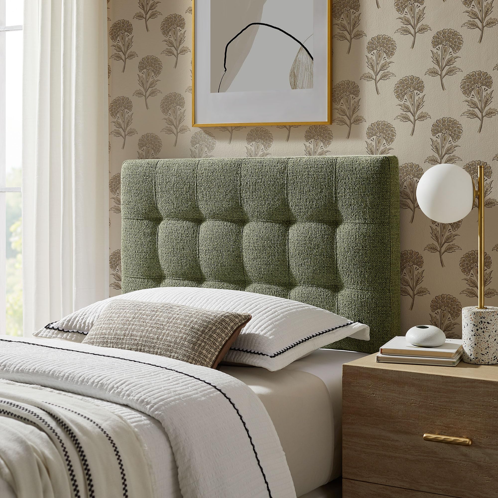 Modway Lily Twin Size Headboard with Biscuit Tufting in Navy - Fabric Upholstery with Padded Design and 5 Height-Adjustable Mounts