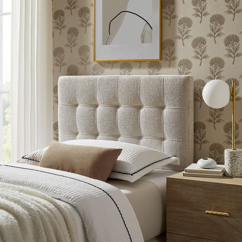 Modway Lily Twin Size Headboard with Biscuit Tufting in Navy - Fabric Upholstery with Padded Design and 5 Height-Adjustable Mounts