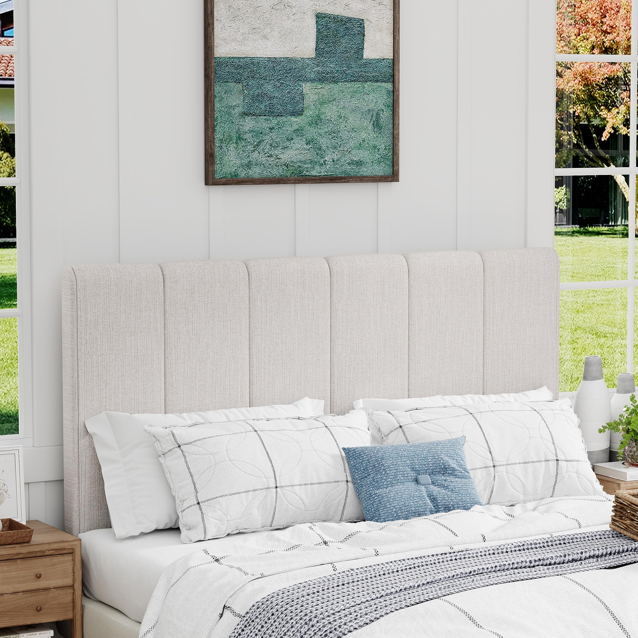 Yongchuang Upholstered Queen Headboard Only, Modern Linen Head Board for Queen Size Bed Adjustable Height Headboards Oatmeal
